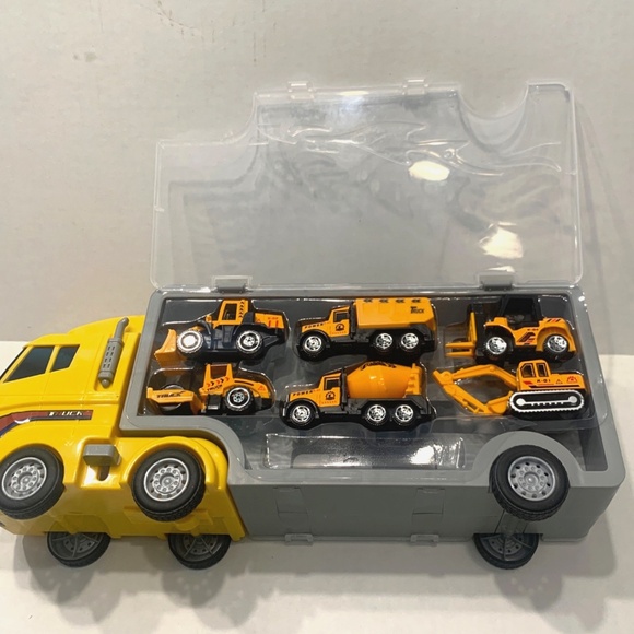 Transport Car Carrier Truck & 6 Die-Cast Metal Construction Vehicles Carry Case - Picture 1 of 11